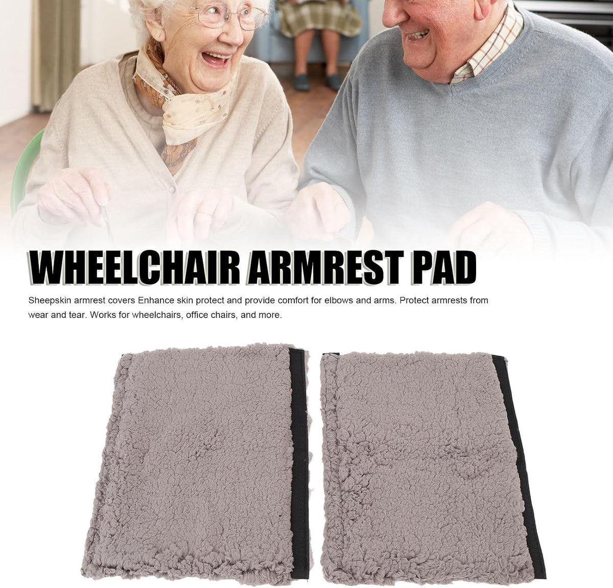 Brrnoo Sheepskin Chair Armrest Pad, Fleece Armrest Cushion for Chairs, Enhanced Comfort and Skin Protection Armrest Protector for Home or Office Use Fits Most Chairs (Grey)