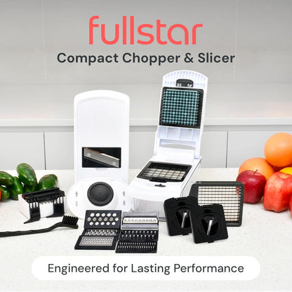 Fullstar Pro Core Vegetable Chopper & Mandoline Slicer, Meal Prep Essential | 6 in 1 Veggie Slicer, Onion & Fruit Slicer with Julienne, Grater & Dicer Stainless Steel Blades + Container (White)
