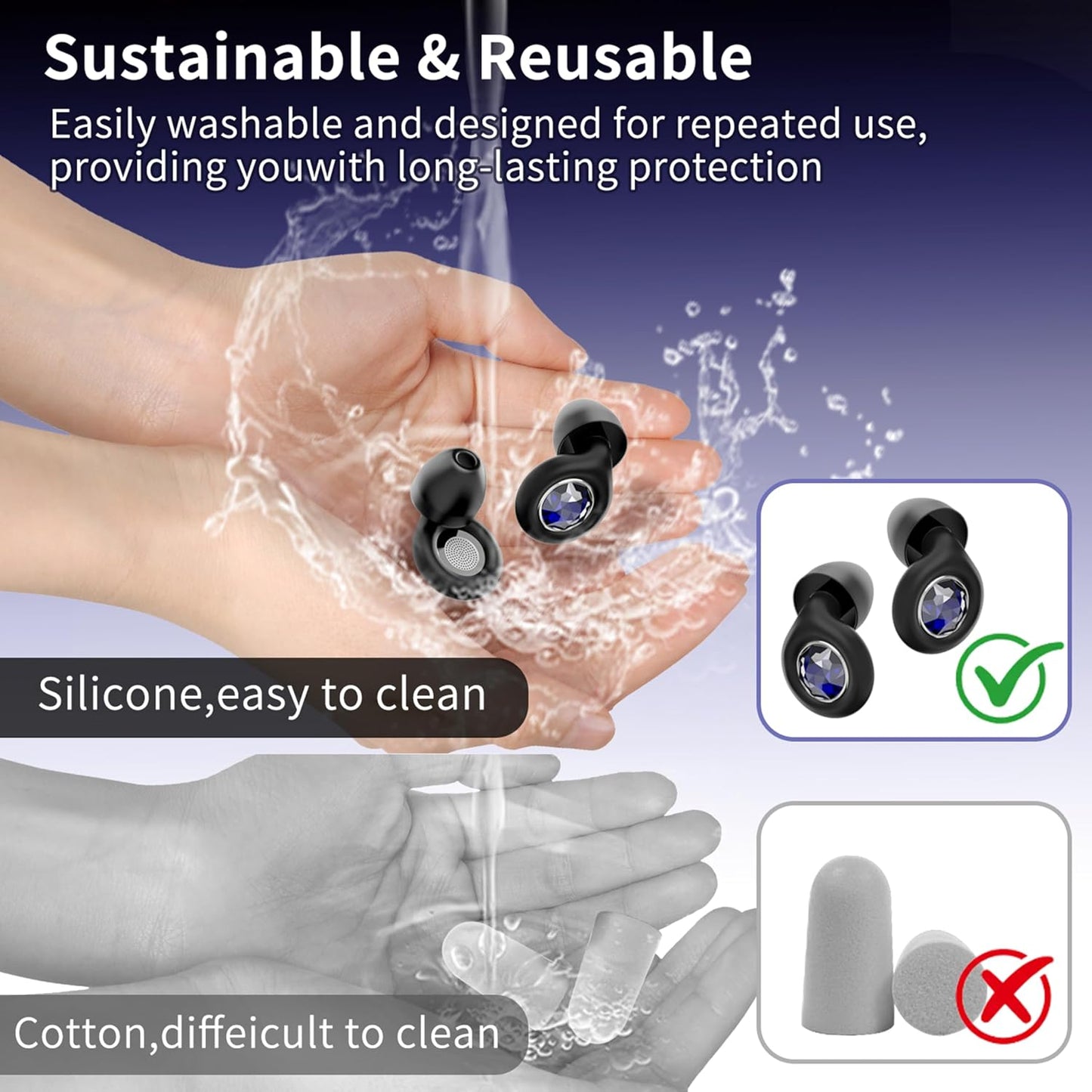 Ear Plugs for Sleeping Noise Cancelling Reusable Silicon Ear Plugs for Noise Reduction & Snoring, Concerts, Sider Sleepers Airplane Earplugs with 8 Ear Tips and Small Box Silicone Earplugs (Black)