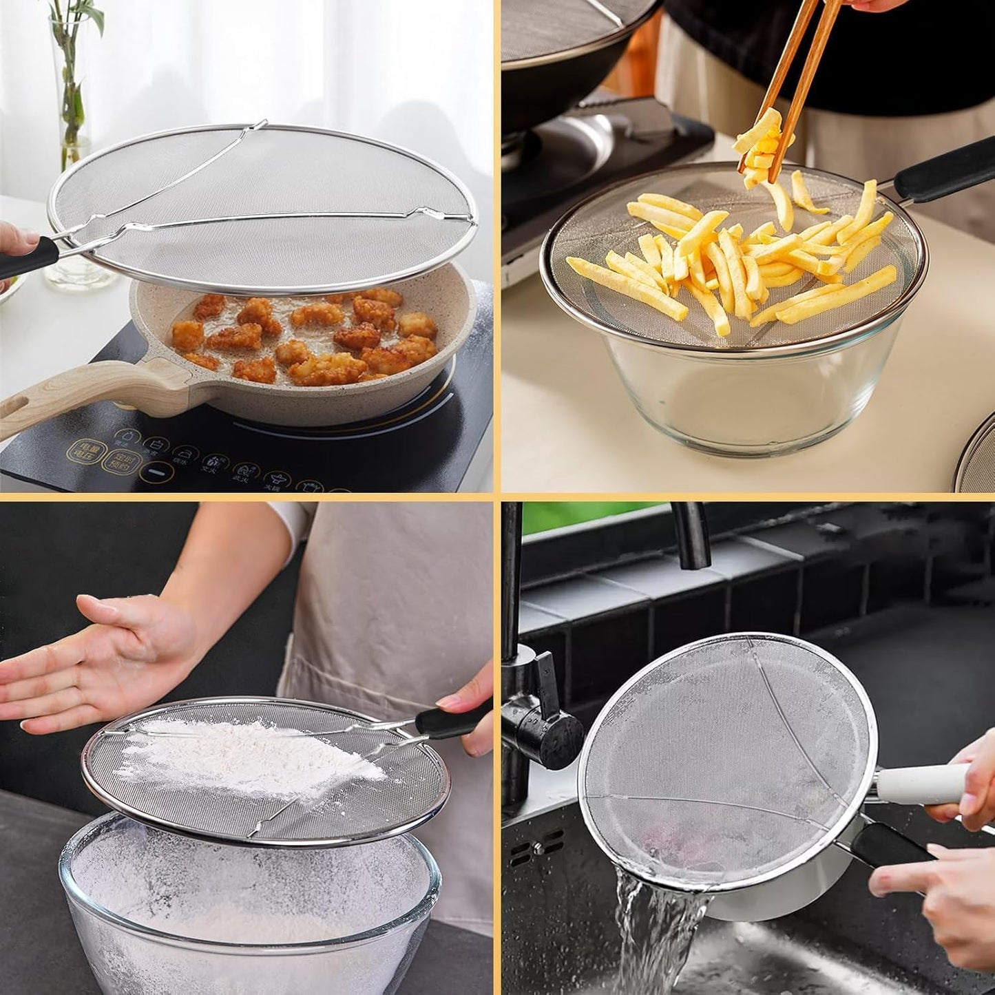 Splatter Screen for Frying Pan,Silicone Grease Splatter Guard, Heat-Resistant Splatter Guards for Cooking,Dishwasher Safe (9.8", 11.4", 13")