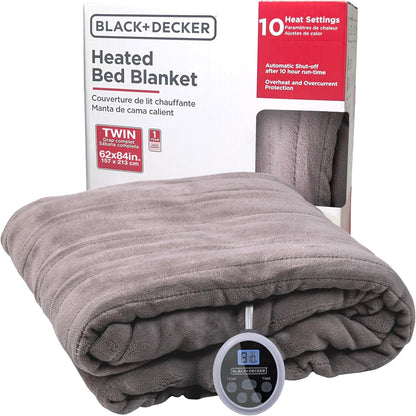 Black+Decker Heated Blanket Electric Throw, Fleece Electric Blanket, Heating Blanket with 4 Heating Levels, 3H Timer, Auto Shutoff, Fast Heating (50x60 inches, Grey)