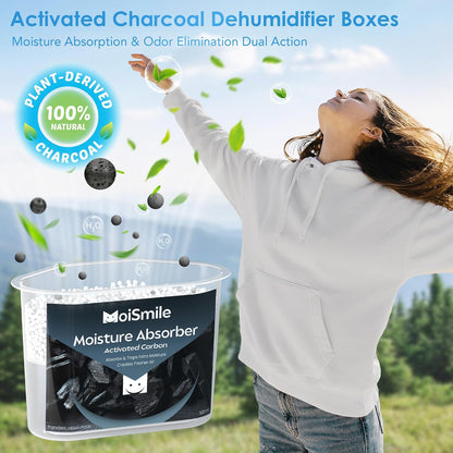 Moisture Absorbers with Activated Charcoal, Humidity Control & Air Deodorizing Preparations for Closet, Bathroom, Basement, Car & RV, 3 Pack