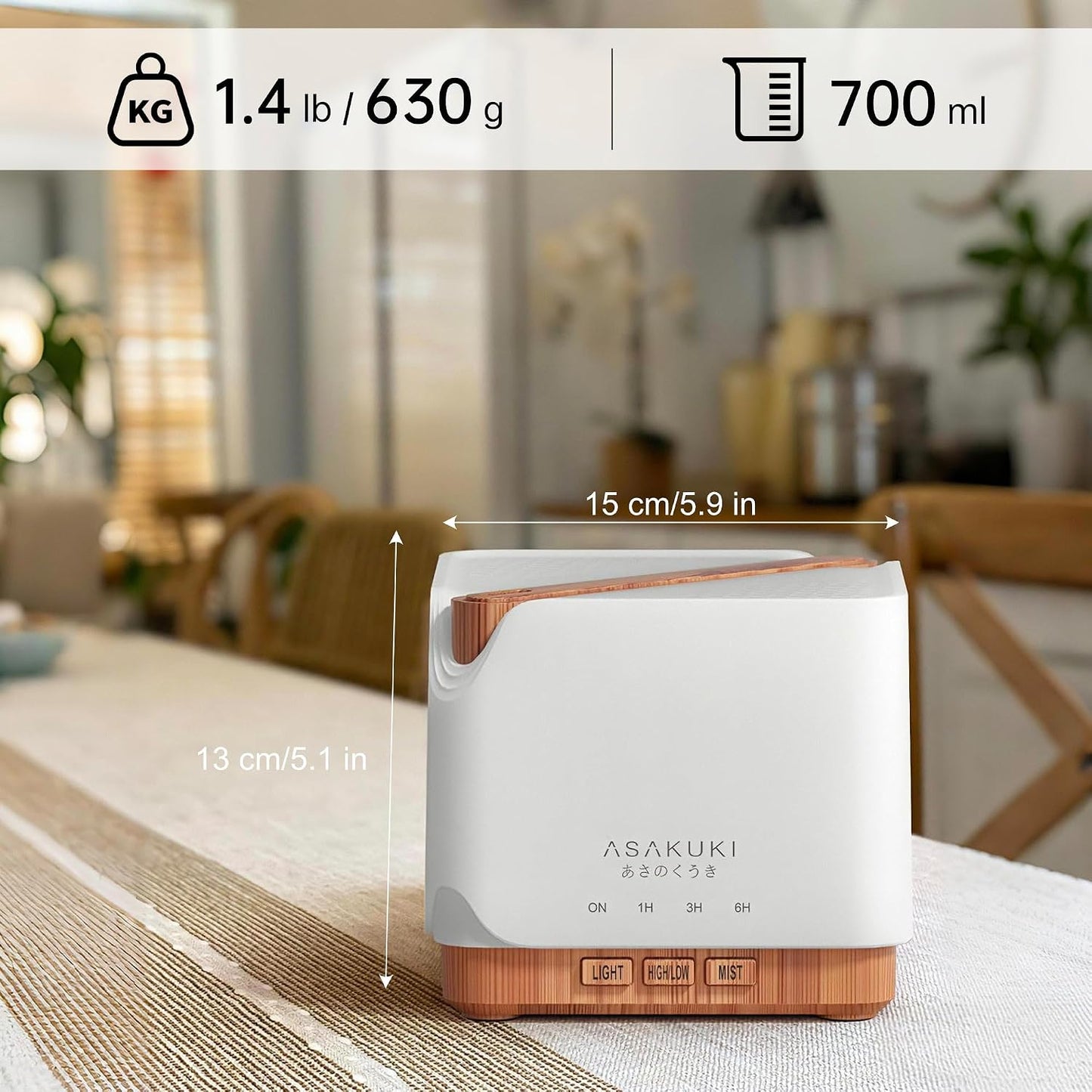 ASAKUKI Essential Oil Diffuser Smart WiFi Humidifier 700 ml | Easy Connect with Alexa and Google Home, Phone App & Voice Control, Customized Schedule Timers and LED Light