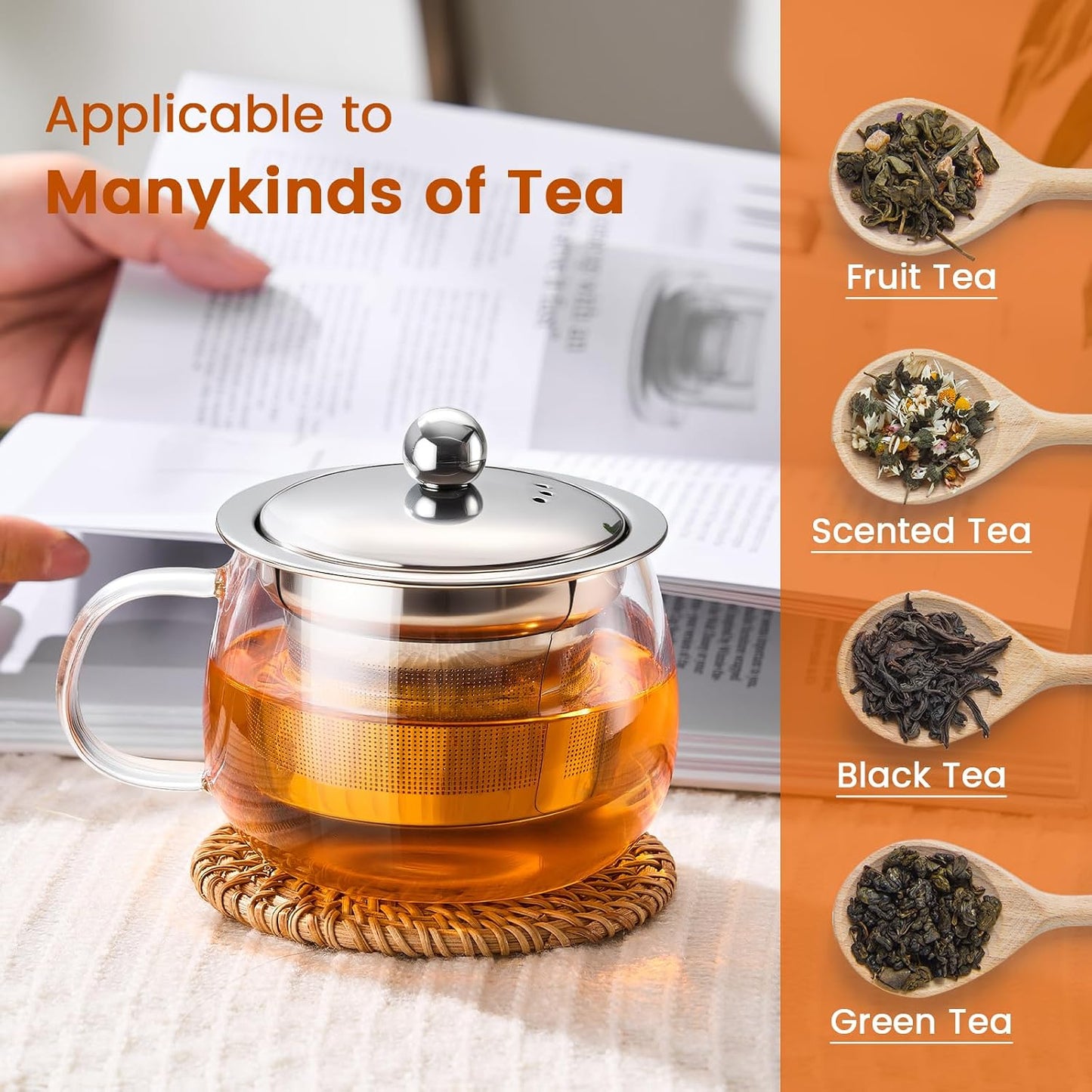 PARACITY Tea Cup with Infuser and Lid, 13 oz Glass Tea Infuser Mug | 13 oz Tea Cup with Lid Glass Tea Infuser Mug Fine-Mesh Strainer Borosilicate Glass Dishwasher Compatible