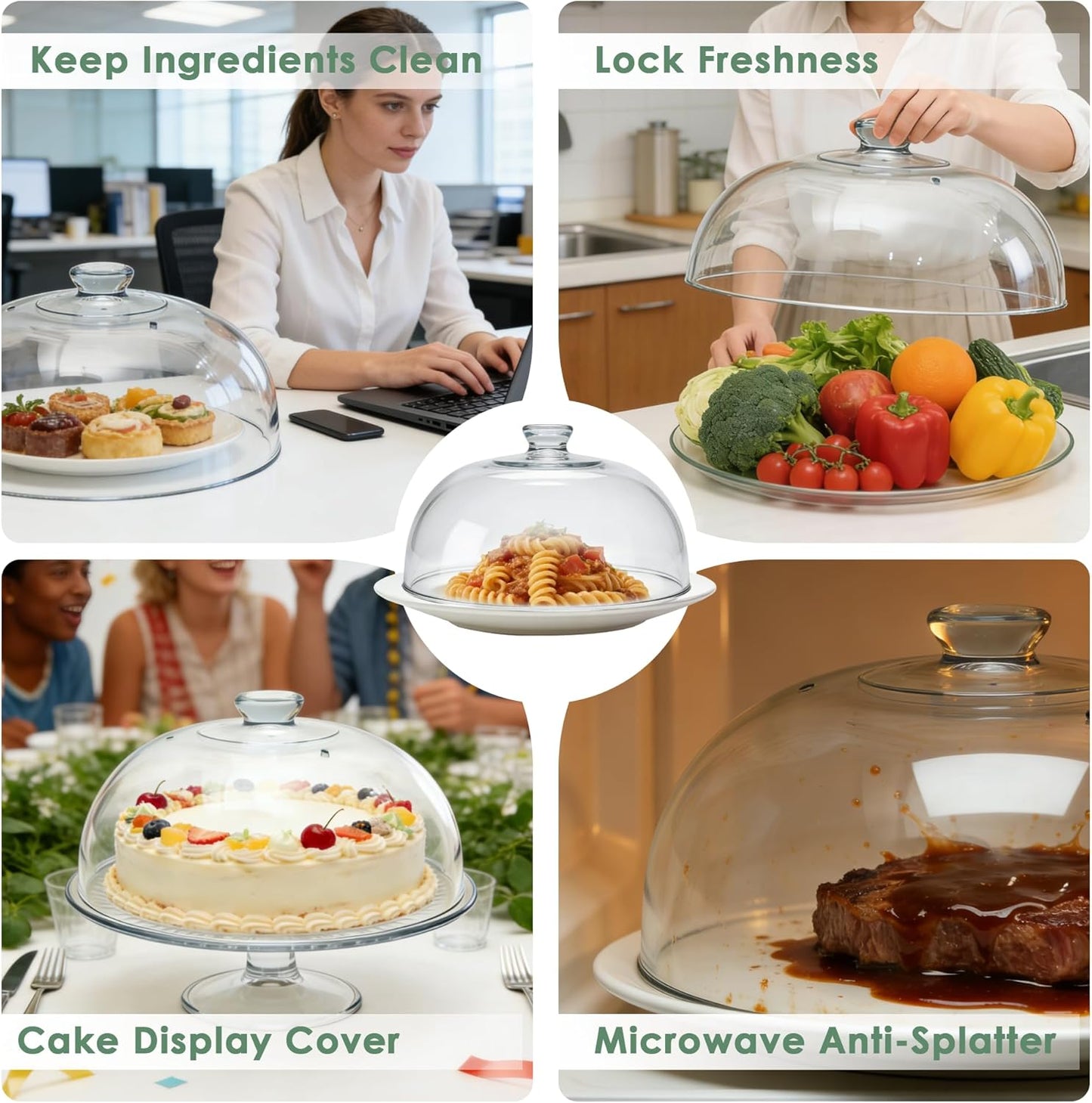 Glass Microwave Splatter Cover for Food, 10 Inch | One-Piece Integrated Handle Dome Design, Heavy-Duty Food Guard with Heat-Resistant Silicone Anti-Scald Cap, BPA-Free