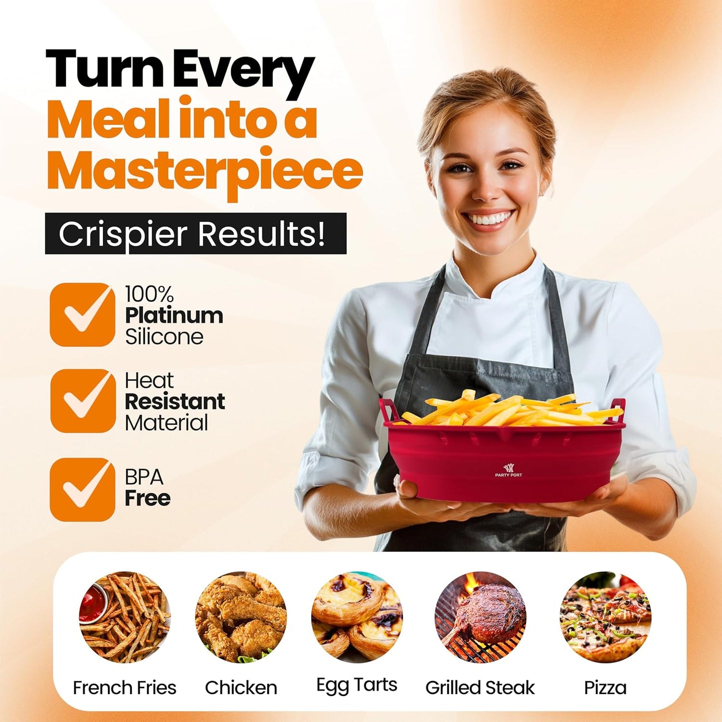 Platinum Silicone Air Fryer Liners Reusable Square-Extra Strong-Easy to Clean Air Fryer basket for Oven Microwave Accessories - BPA Free - Food Safe Pot for 5.8QT to 8 QT - 9 Inch