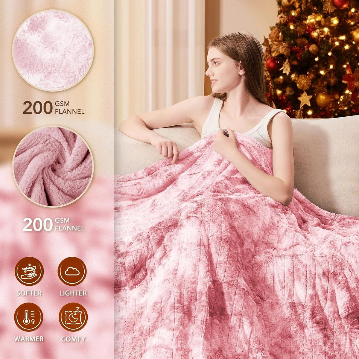 Homemate Heated Blanket Electric Heating Throw 50x60 Plush Faux Fur Sherpa