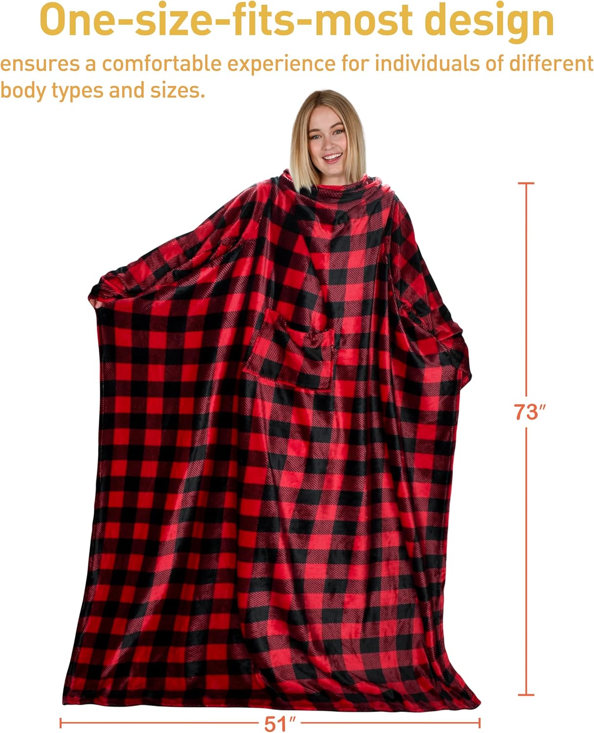 Catalonia Wearable Blanket with Sleeves for Women & Men, Fleece Wrap Throw | Cozy Sleeve Design for Hands-Free Comfort, Perfect for Reading, TV Time & Relaxing, Christmas & Birthday Gift