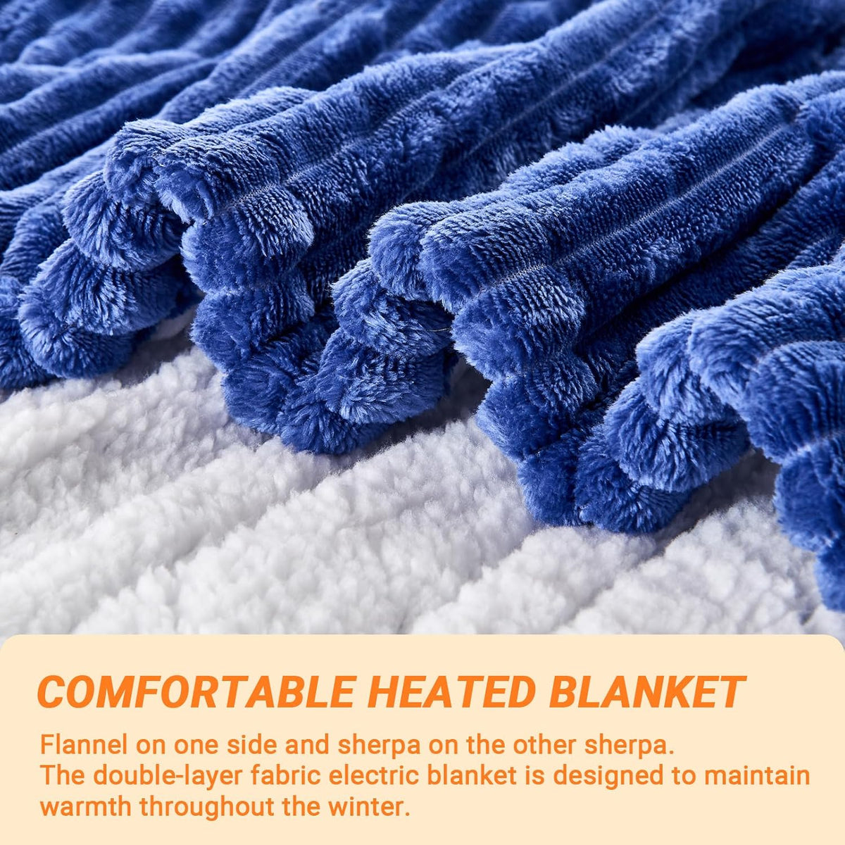 Heated Blanket Electric Throw, Soft Flannel Heating Blanket with 8 Hours Auto Off 10 Fast Heating Levels Machine Washable Sherpa Heated Blanket with Overheating Protection