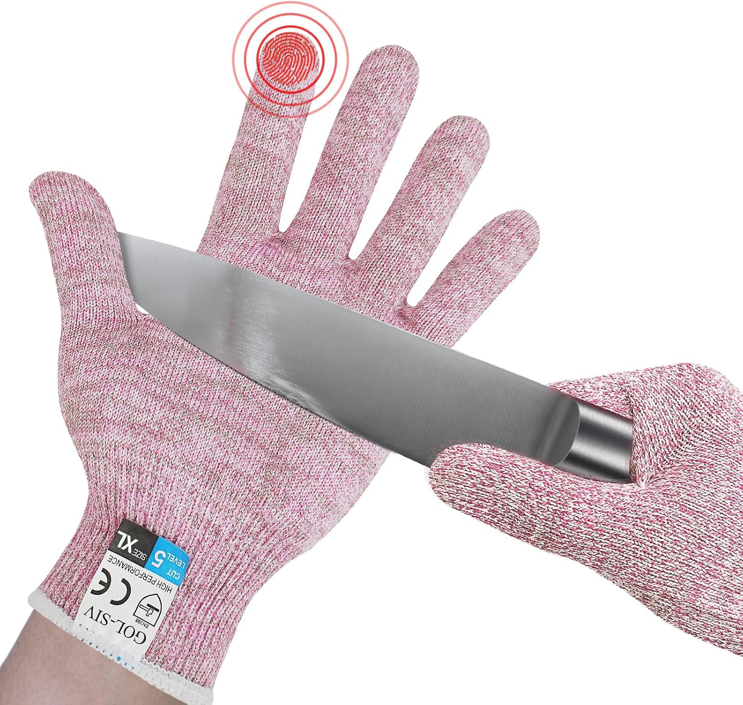 A5 Cut Resistant Gloves, Level 5 Protection, Safety Work Gloves for Kitchen Cutting, Oyster Shucking, Wood Carving, Meat Cutting, Fish Handling, Pink, XL