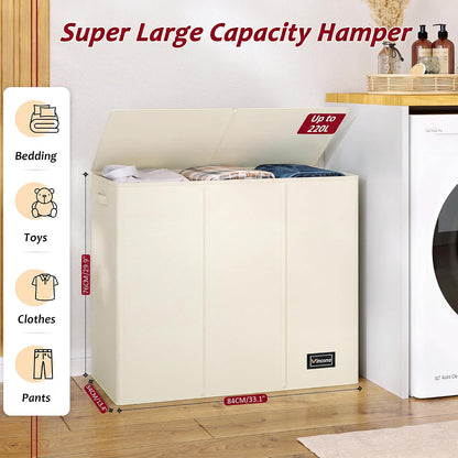 195L Laundry Hamper 3 Section,Large Laundry Hamper with Lid,Dirty Clothes Hamper with 3 Inner Bags,Collapsible Laundry Basket Organizer for Laundry Room,Bedroom,Laundry Sorter Hamper 3 Compartment