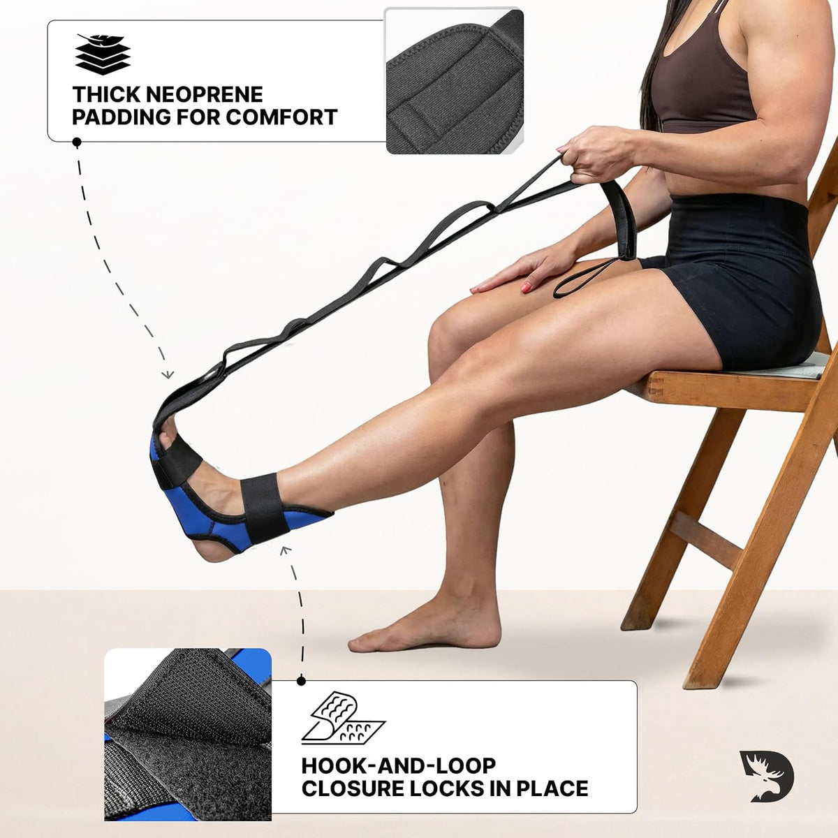 DMoose Fitness Foot & Calf Stretcher with Adjustable Padded Stretching Strap for Plantar Fasciitis, Hamstring, Heel Spurs and Achilles Tendonitis Relief - Yoga Leg Stretch Strap for Flexibility