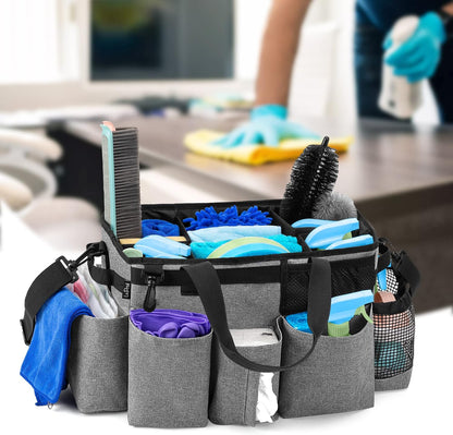 LoDrid Wearable Cleaning Caddy Bag with 4 Foldable Dividers, Black | Cleaning Supply Organizer with Shoulder Strap and Side Handles for Cleaners & Housekeepers