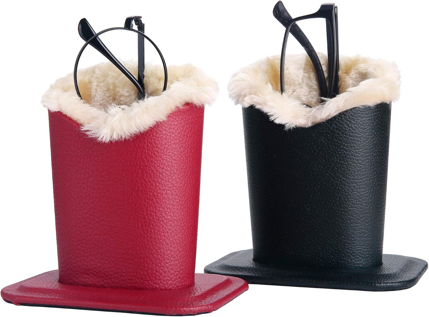 Siveit Plush Lined Eyeglass Holder, PU Leather Eyeglass Case, Anti-Scratch Glasses Storage Organizer for Desk Office Nightstand,2 Packs (Black, Navy)
