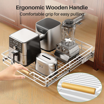 Pull out Cabinet Organizer, 15"W X 21"D, Heavy Duty Smooth Sliding Under Cabinet Shelves for Pots and Pans, Full-Extension Roll out Drawers, Slide out Organization for Home Kitchen Pantry
