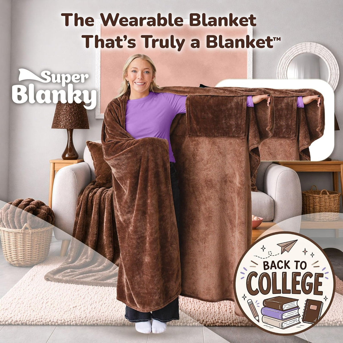 Super Blanky Wearable Blankets for Women & Men, Dorm Room Essentials, Gift for Her, Gifts for Women, Wife Birthday Gift Ideas