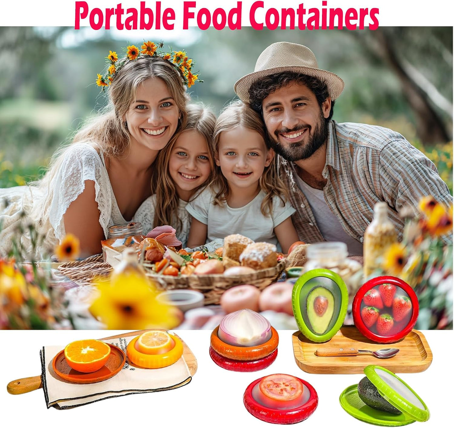 Zyphora Avocado Saver, 5-Piece Fruit Saver Container Set with Peeler | 4 reusable BPA-free ABS and silicone containers, 1 stainless steel peeler, airtight, leak-proof, dishwasher and freezer safe