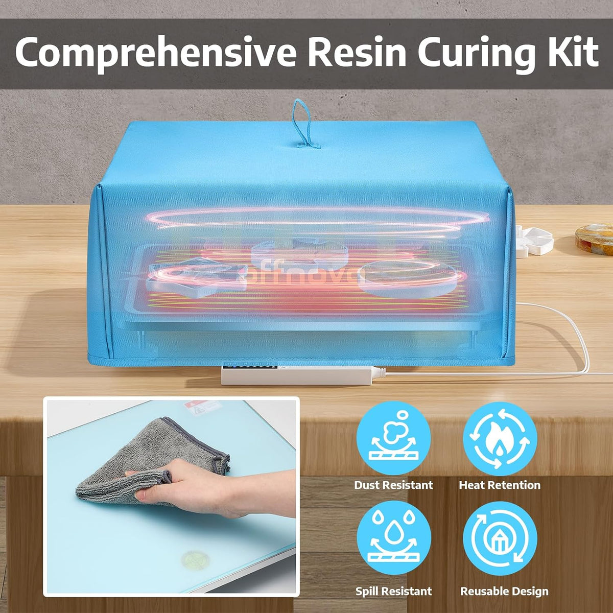 OFFNOVA Resin Heating Mat & Leveling Table, 2-in-1 Resin Tools for Epoxy Resin, Resin Curing Machine for Resin Molds, Undeformed Resin Dryer with Smart Timer & Temperature Control, Silicone Mat