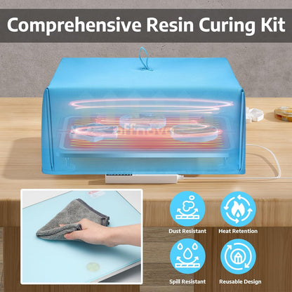 OFFNOVA Resin Heating Mat & Leveling Table, 2-in-1 Resin Tools for Epoxy Resin, Resin Curing Machine for Resin Molds, Undeformed Resin Dryer with Smart Timer & Temperature Control, Silicone Mat