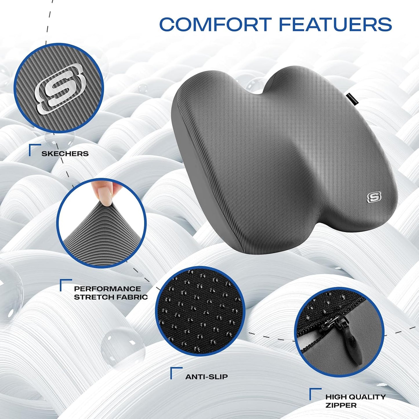 Skechers Seat Cushion, Ergonomic Memory Foam Cushion for Long Sitting Hours on Office & Home Chair, Car Seat Cushion for Sciatica, Coccyx Cushion,Brown