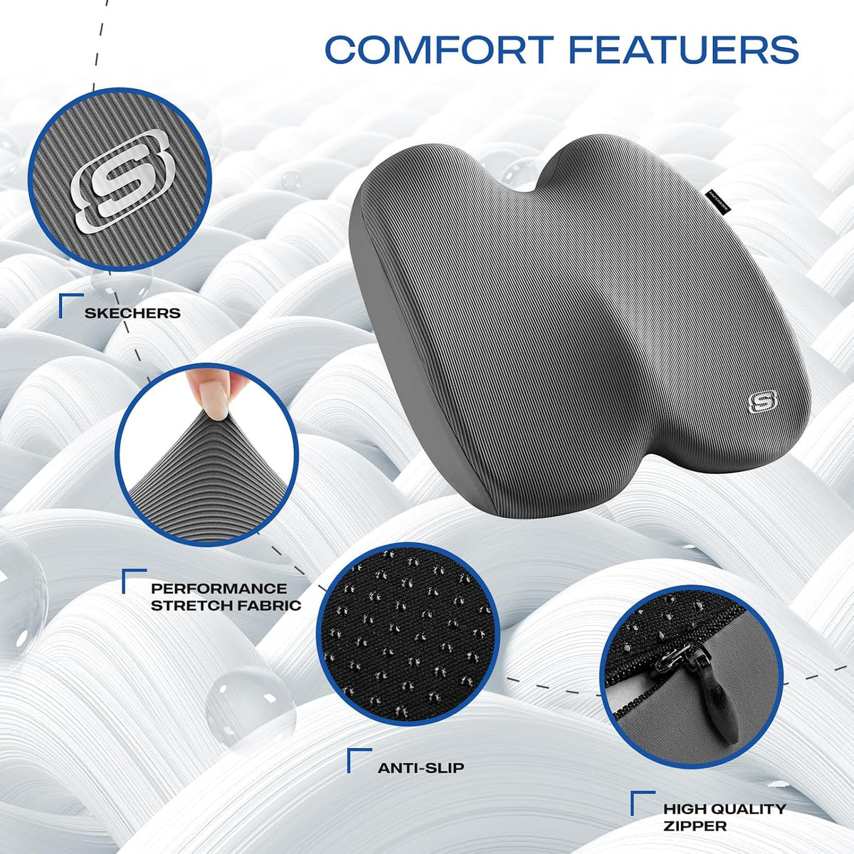 Skechers Seat Cushion, Ergonomic Memory Foam Cushion for Long Sitting Hours on Office & Home Chair, Car Seat Cushion for Sciatica, Coccyx Cushion,Brown