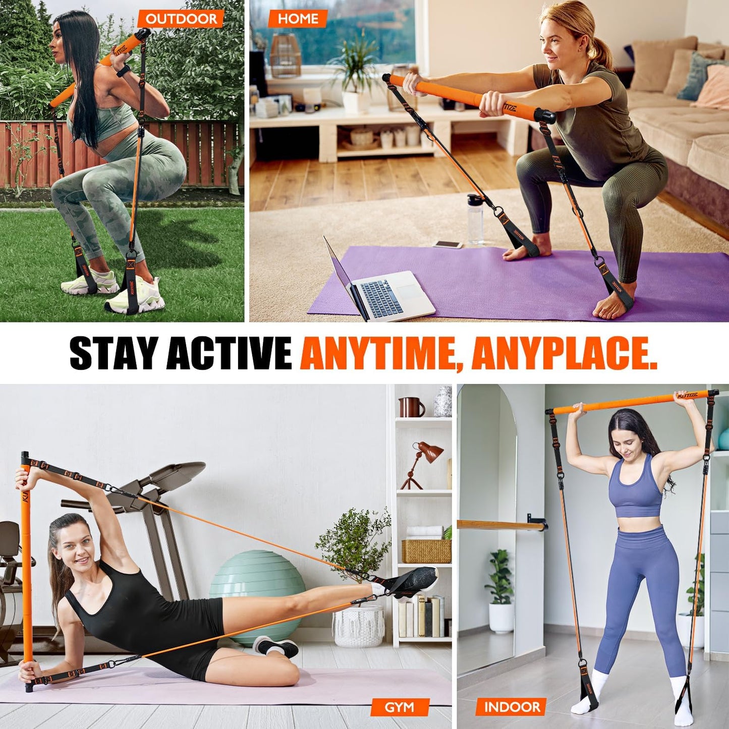 KUTIZE Pilates Bar Kit with Resistance Bands, Pilates Equipment, Multifunctional Pilates Bar for Women & Men, Pilates kit for Hip, Back, Arm, Full-Body Workouts, Home Gym Strength Training Equipment