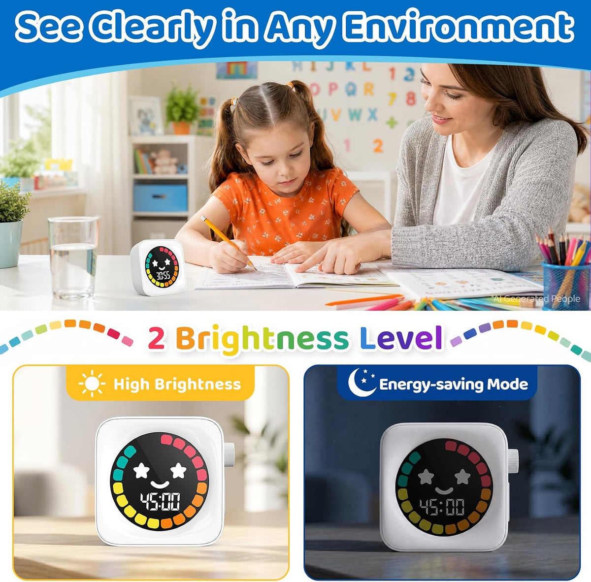 Visual Timer for Kids ADHD, 99-Mins Digital Countdown/Stopwatch Timer, Blue