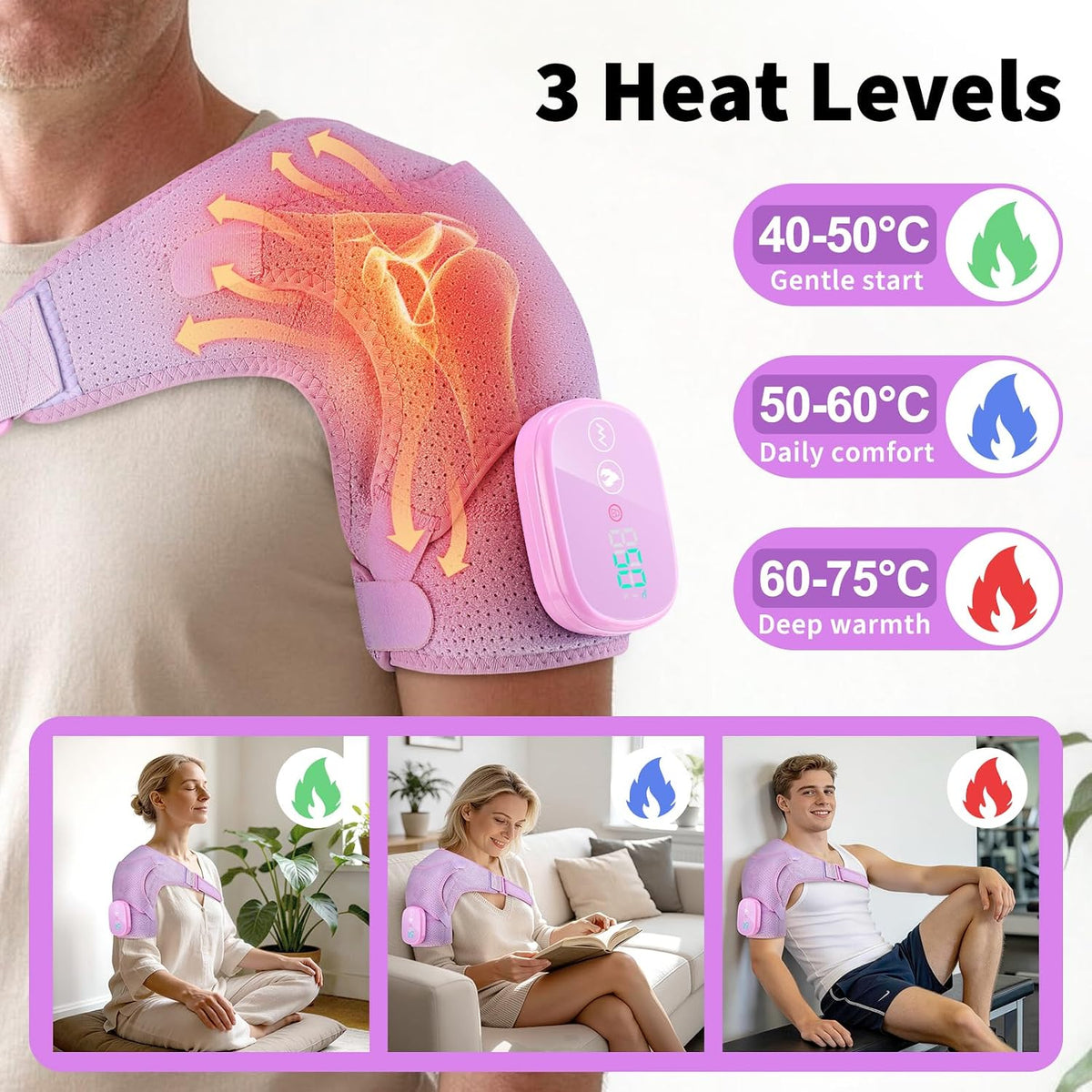 Shoulder Heating Pad with Massage, Rotator Cuff Shoulder Brace for Frozen