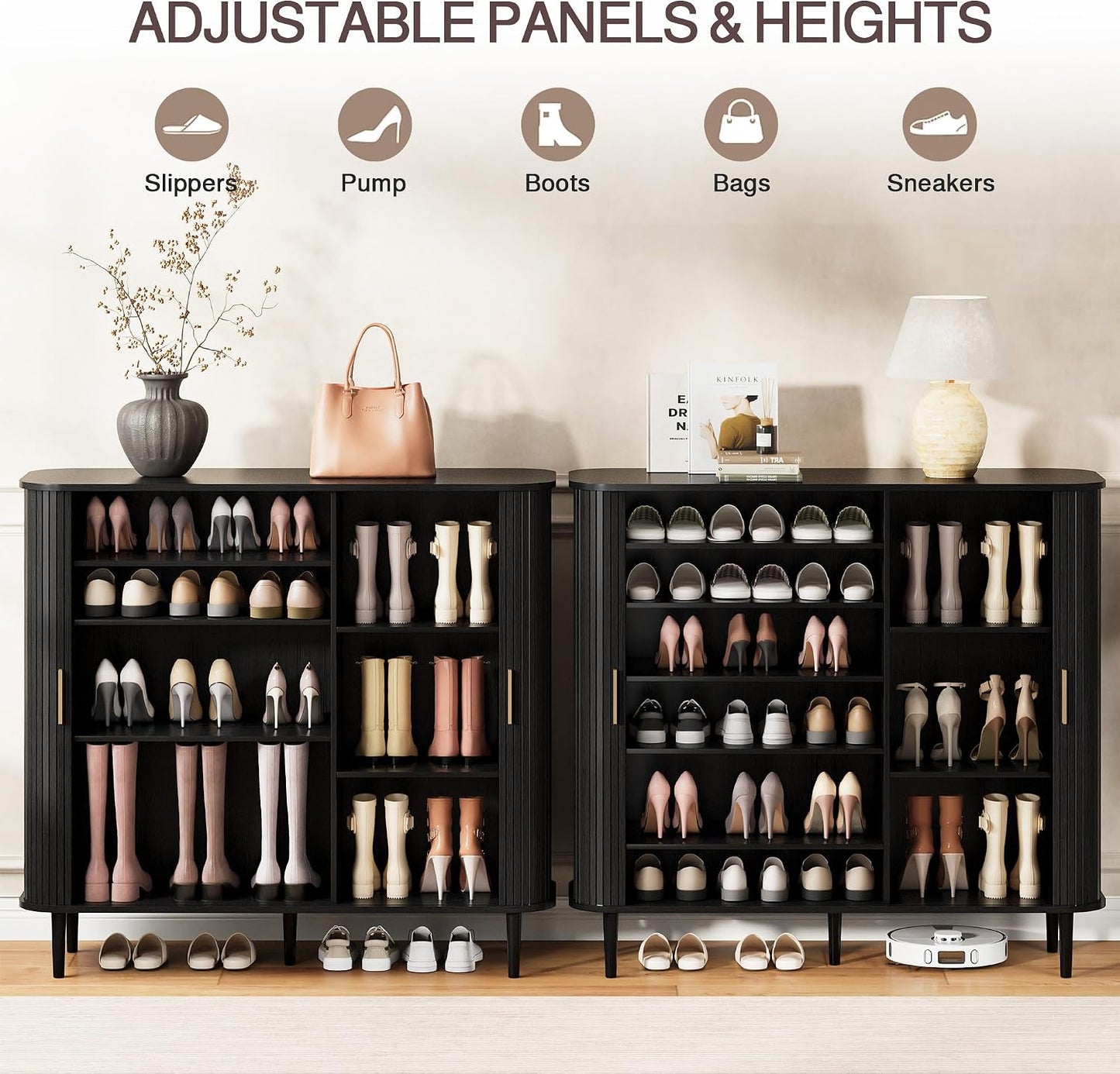 DHH Shoe Storage Cabinet with Sliding Door, 6-Tier Shoe Cabinet with Adjustable Shelves, Modern Freestanding Shoe Storage Organizer for Entryway, Hallway, Living Room (Walnut, 47 ")