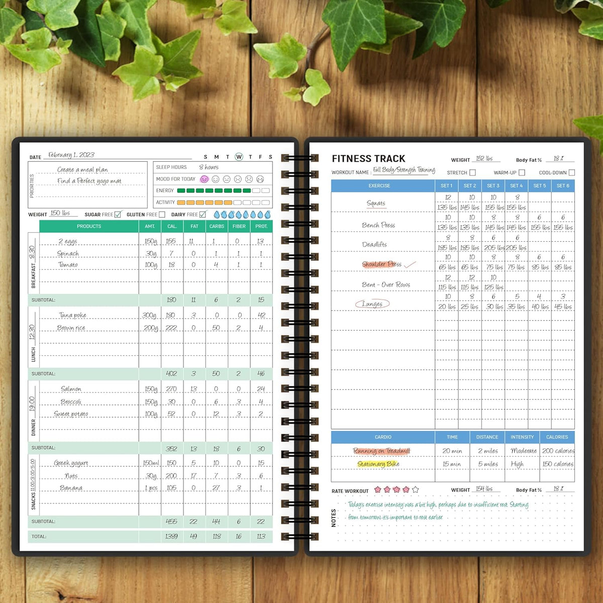 Wellness Planner & Fitness Log - Daily Diet & Health Journal with Weight Loss, Wellness Journal Notebook for Tracking Fitness, Sleep, Nutrition, Meal, Habits, A5(5.8 x 8.6 inch) (Green)