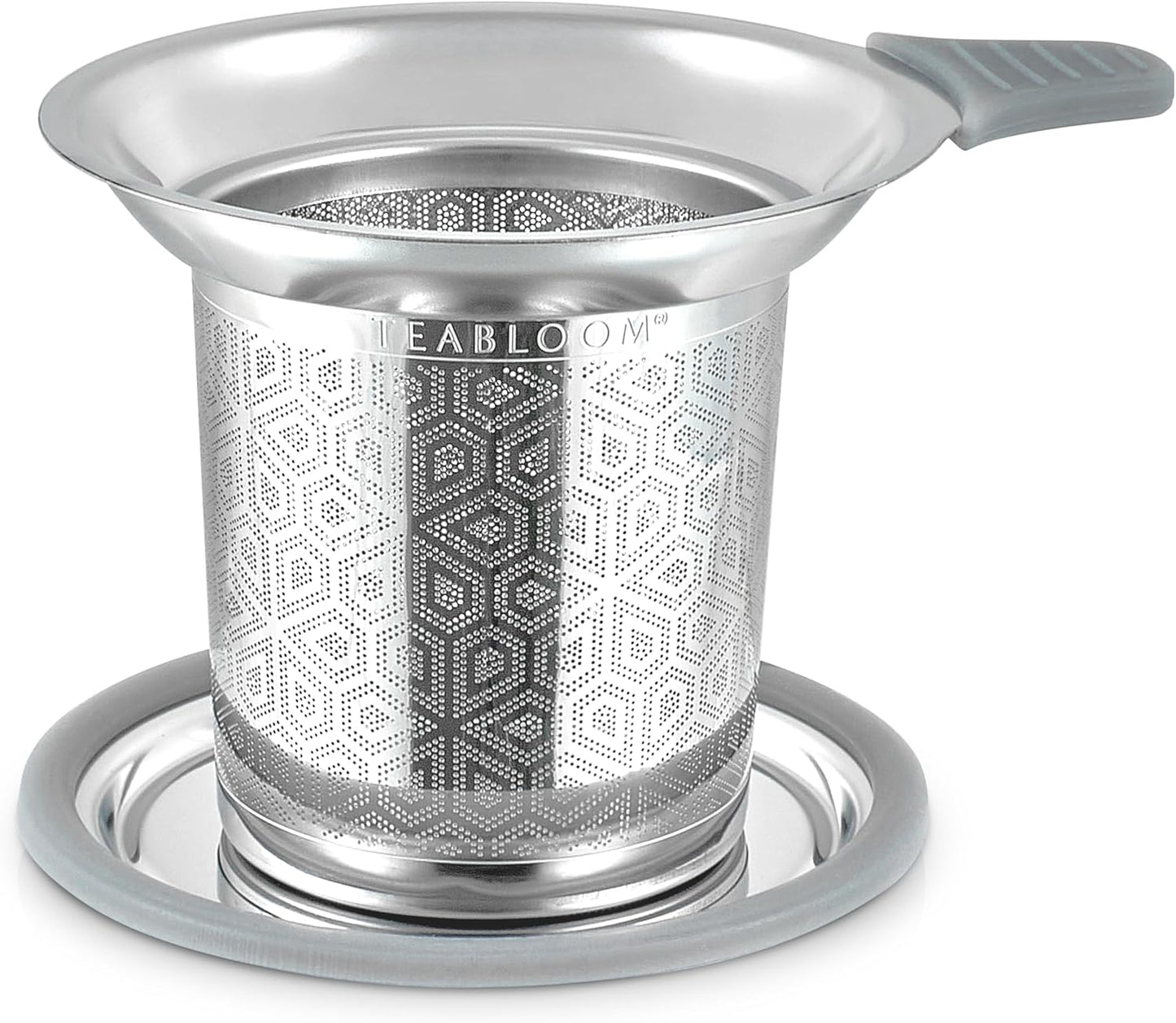 Teabloom Elegant Stainless Steel Loose Leaf Tea Infuser with Lid & Drip Tray – Extra Fine Mesh Basket for Mugs, Cups & Small Teapots – Food Grade Materials, Dishwasher Safe