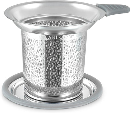 Teabloom Elegant Stainless Steel Loose Leaf Tea Infuser with Lid & Drip Tray – Extra Fine Mesh Basket for Mugs, Cups & Small Teapots – Food Grade Materials, Dishwasher Safe