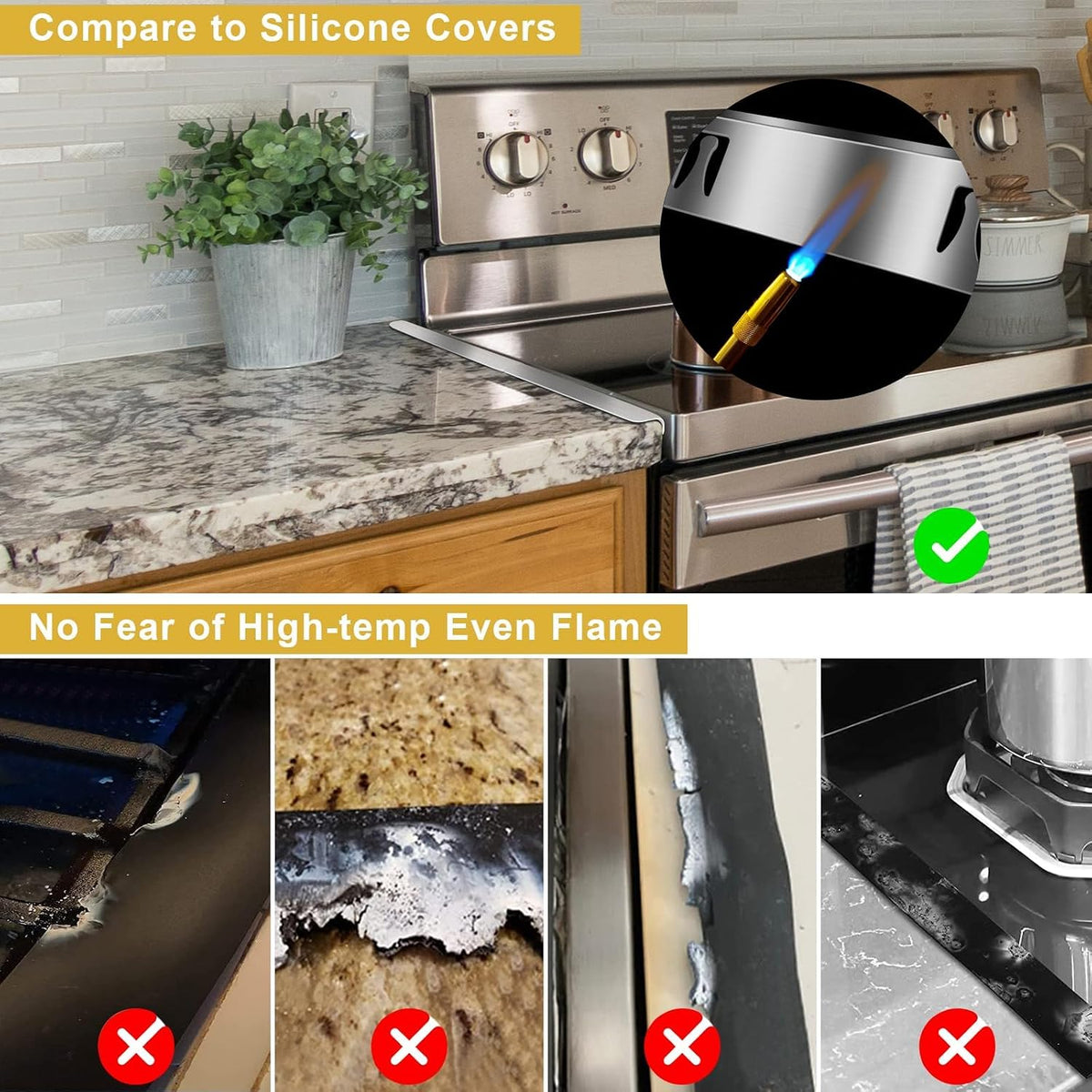 Stove Cover, Stove Guard, Stainless Steel Stove Gap Covers, Heat Resistant & Easy to Clean Stove Counter Gap Cover, Kitchen Stove Counter Gap Cover Eliminates Gap Between Counter & Appliances (2 pcs)