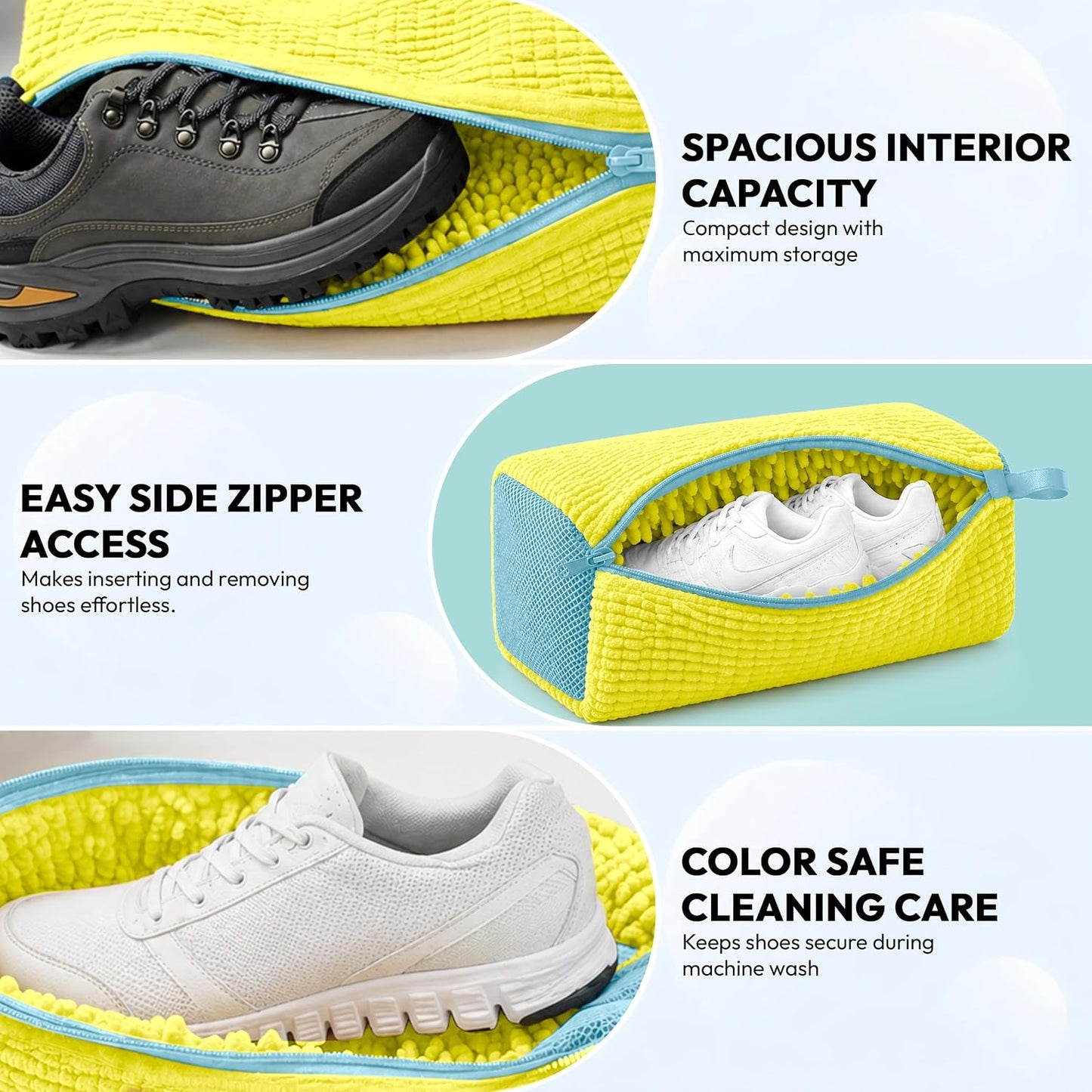 Shoe Washing Machine Bag - 360° Deep Clean shoe washing bag - 2Pc | Laundry Shoe Bag for Washer and Dryer - Reusable Shoe Cleaning Bag -Shoe Bag for Washing Sneakers etc with Zip Lock - Yellow