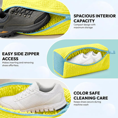 Shoe Washing Machine Bag - 360° Deep Clean shoe washing bag - 2Pc | Laundry Shoe Bag for Washer and Dryer - Reusable Shoe Cleaning Bag -Shoe Bag for Washing Sneakers etc with Zip Lock - Yellow
