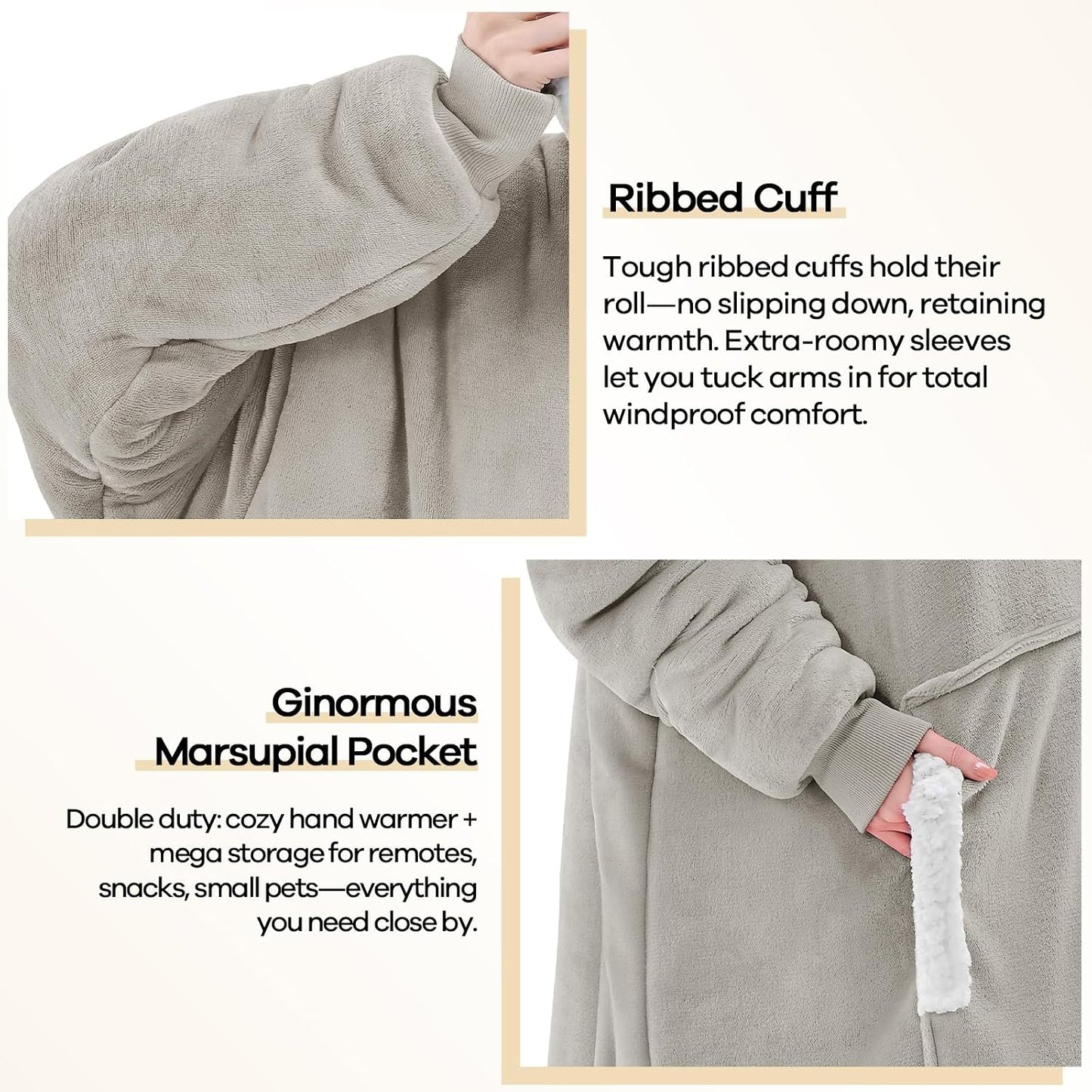yescool Wearable Blanket Hoodie, Flannel Sherpa Fleece Blanket Sweatshirt for Adults Women Men,One Size Fits All - Colors A