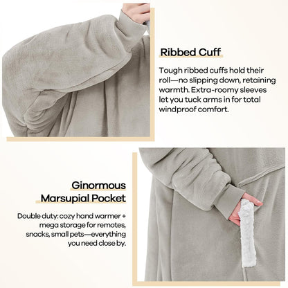 yescool Wearable Blanket Hoodie, Flannel Sherpa Fleece Blanket Sweatshirt for Adults Women Men,One Size Fits All - Colors A