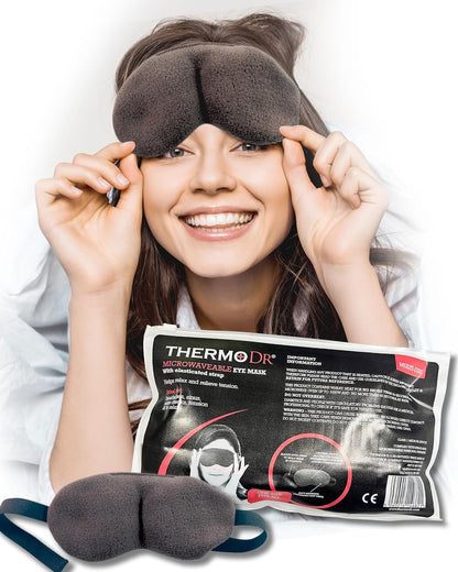 Heated Eye Mask for Dry Eyes, Stye, Blepharitis & Puffiness Relief – Microwavable Warm Compress with Soft Fleece – ThermoDR Reusable Mask for Fatigue, Strain, Sinus & Irritation – Grey