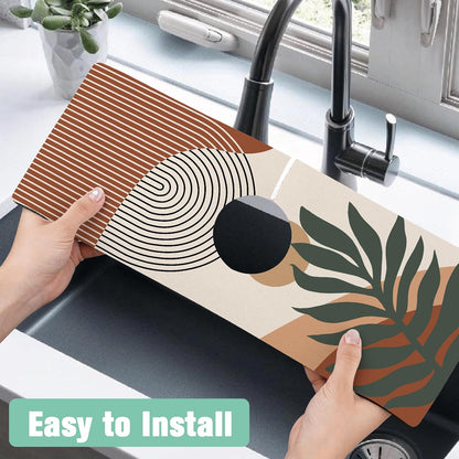 Kitchen Sink Splash Guard Faucet Mat 24" X 5.5" Tropical Leavesl Absorbent Fast Drying Mat Faucet Draining Mat Sink Splash Guard Behind Faucet Drip Catcher for Kitchen Bathroom