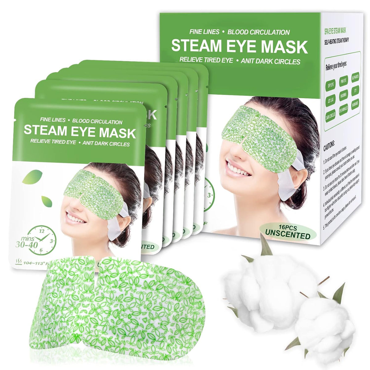 16 Packs Steam Eye Masks for Dry Eyes, Self Heating Warm Compress Unscented