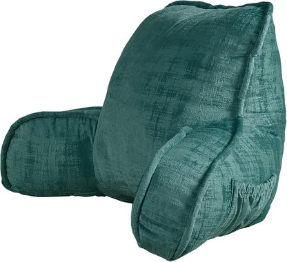 DIY Assembly Art Velvet Backrest Reading Bed Rest Pillow with Arms & Pockets, 18" H for Sitting in Bed Couch Sofa, Back Support Cushion with Removable Cover, 20"x18"x17", Aqua