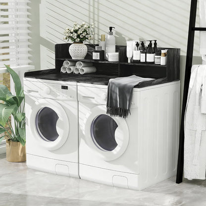 2 Tier Wooden Washer Dryer Topper, Large Laundry Countertop Cover, Walnut | Washer And Dryer Topper Non-Slip Pads,Over Washer And Dryer Shelves For Clothes Folding,Space Saving Laundry Room Organizer