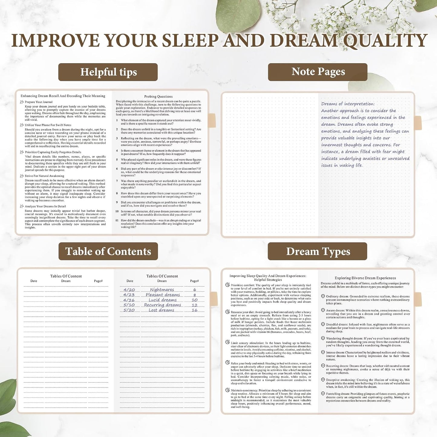 JUBTIC Guided Dream Journal Hardcover with Prompts, Beige | Record & Track Dreams, Interpretations & Thoughts before Sleeping, Ideal Gift for Women, Girls, Men