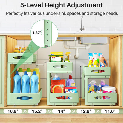 Under Sink Organizer, 2 Tier Pull out Cabinet Organizer Baskets with Mesh Sliding Drawers, Slide out Storage Shelf for Home, Kitchen, Bathroom, Pantry, Office Cabinet, Countertop(1 Pack)