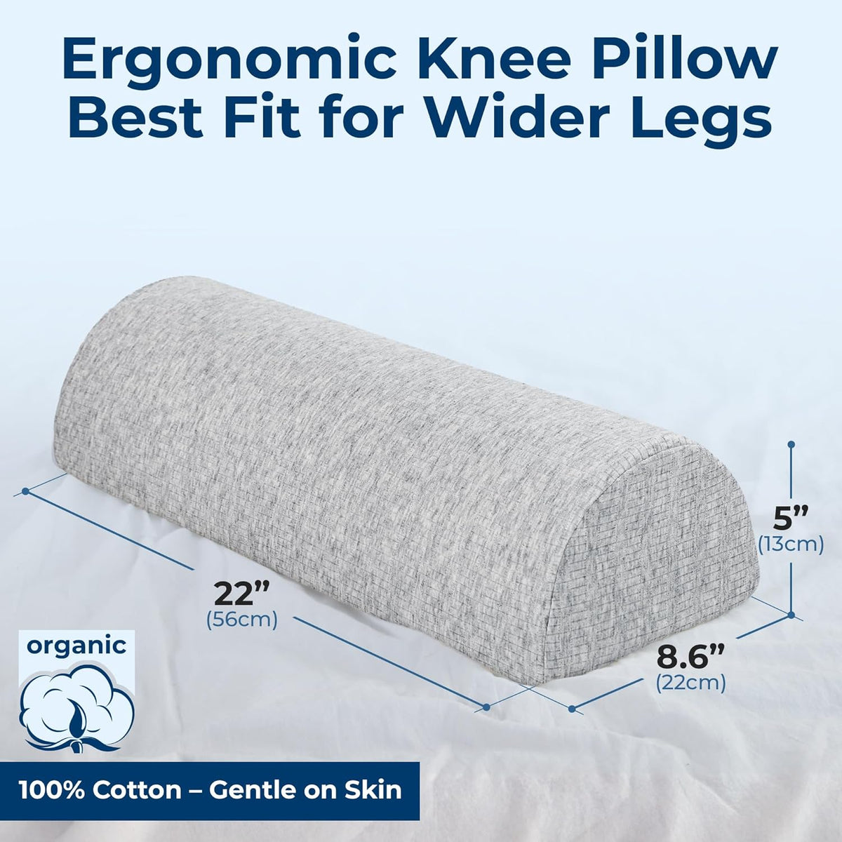5 STARS UNITED Knee Pillow for Back Sleeping – Half Moon Bolster Pillow for Legs, Under Knee Pillow for Sleeping on Back, Memory Foam Leg Pillow for Back Pain, White