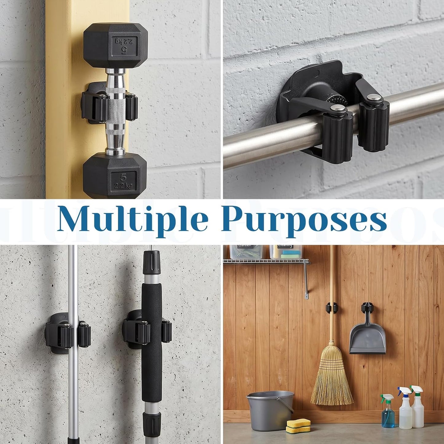 8pcs Magnetic Mop Broom Holder, Space-Saving Movable Magnetic Broom Holder Rack, Anti-Slip Wall Mounted Utility for Work Garage Laundry Kitchen RV Van Accessories (Black)