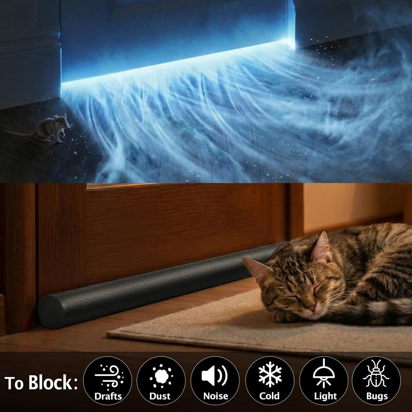 MAXTID Under Door Draft Stopper for Bottom of Doors 38" Black | Door Blocker Noise Reduce Light Cold Air Guard Breeze Sound Proof Door Sweep Door Seal Insulation Strip Gap Filler