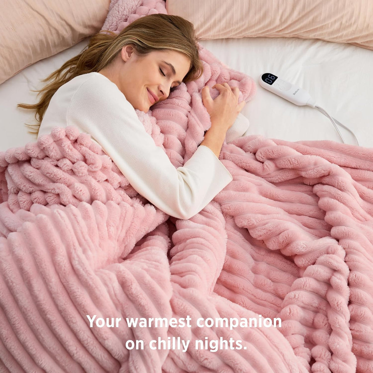 Bedsure Heated Blanket Electric Throw - Thick Striped Fast Heating Electric Blanket with Preheat Function, 6 Heat & 6 Timer (Up to 10H), 8H Auto Off, ETL Certified, Gifts for Women (50"x60", White)