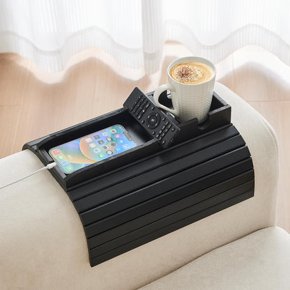 GEHE Bamboo Couch Cup Holder, Anti-Spill Sofa Arm Tray, Natural and Easy to Clean Couch Arm Cup Holder Armrest Tray Perfect for Cups, Beers, Snacks, Remote Control, Drinks