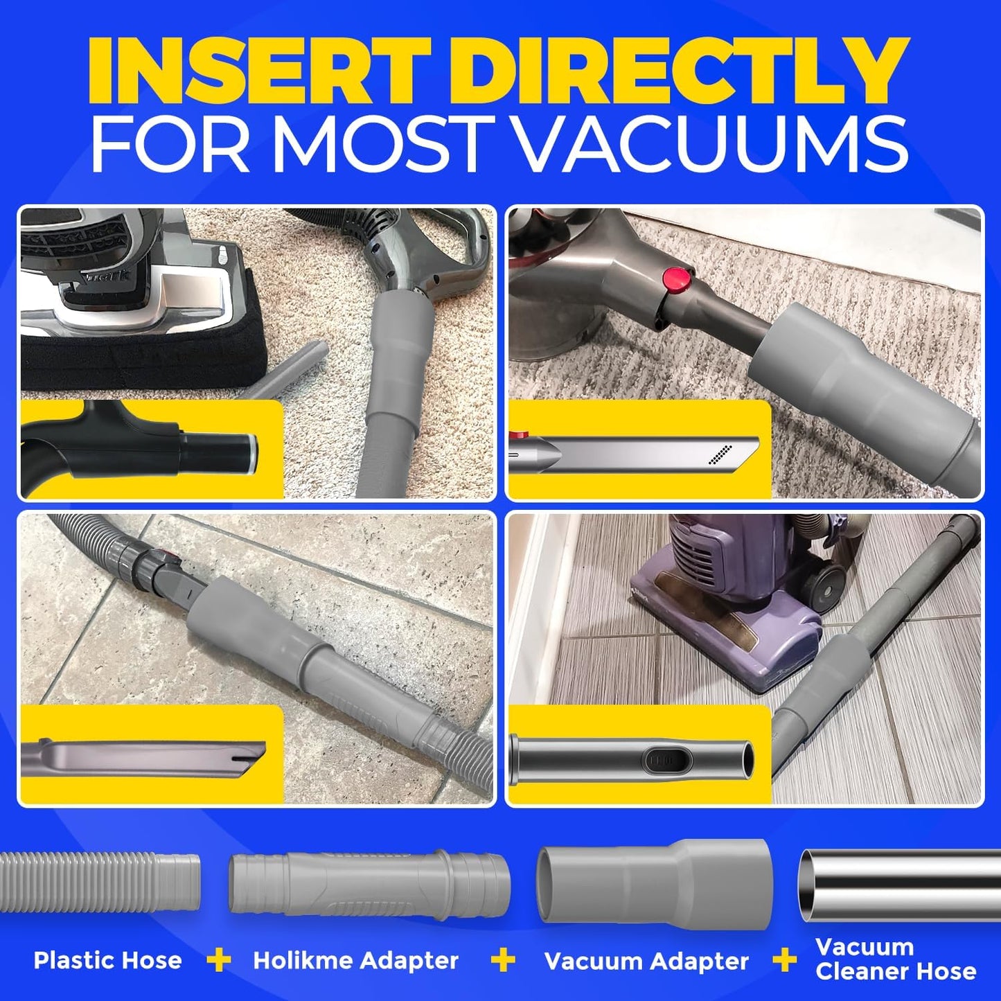 Holikme Dryer Vent Cleaner Kit 2Pack - Lint Vacuum Attachment & Brush | Blue Dryer Vent Vacuum Hose Attachment & Brush Reach Deep Traps - Remove Hidden Lint, Speed Drying & Reduce Fire Risk